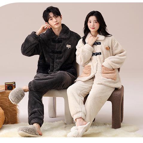 4-Piece Flannel Warm Winter Pajamas for Couples