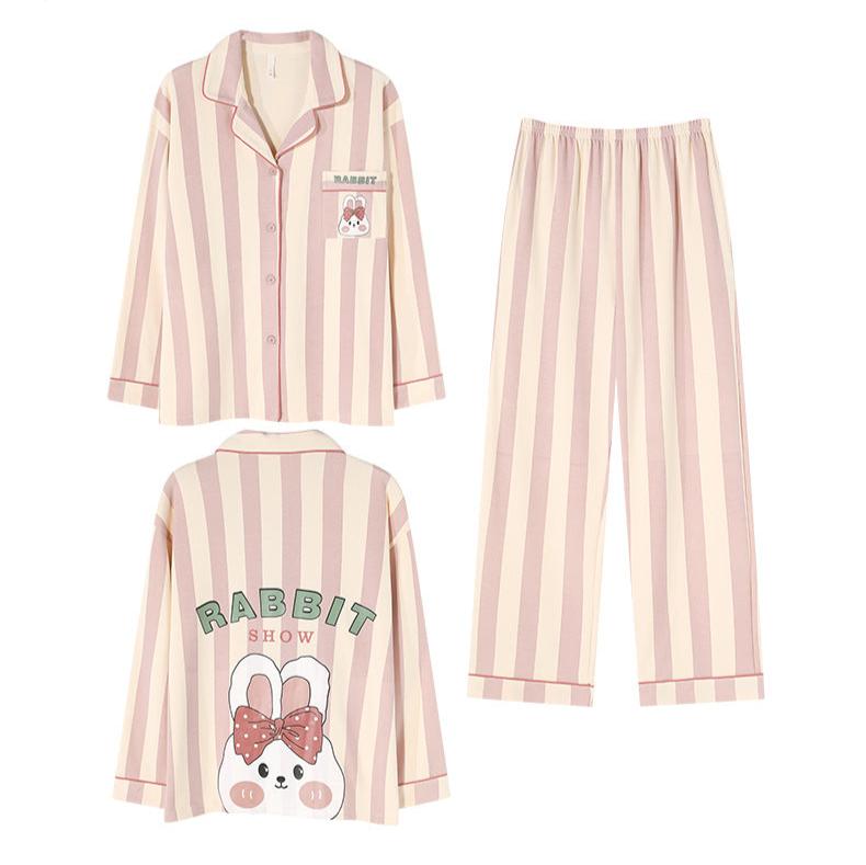 4-Piece Bear Rabbit Print Couples Pajamas Set 100% Cotton