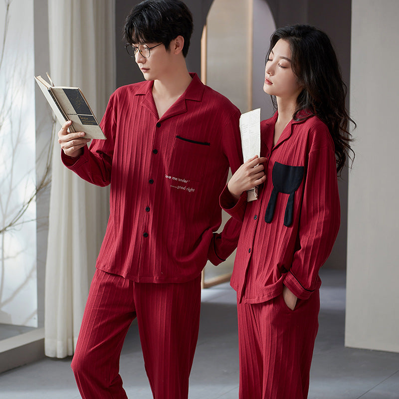 Matching Pajamas Set for Couples Red Pure Cotton