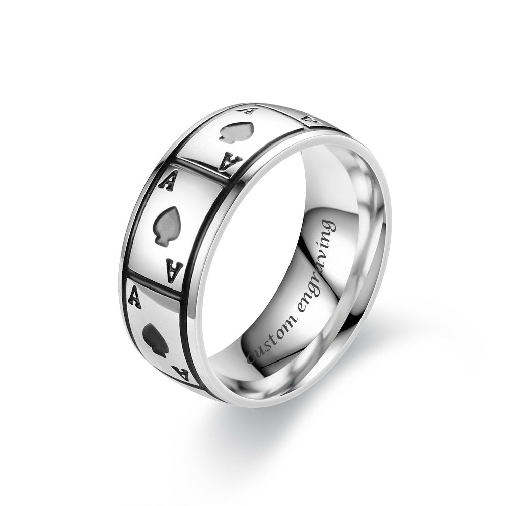 Custom Ace of Spades Mens Ring 8mm