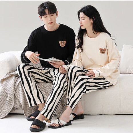 Matching Couples Long Sleeve Pajamas Cotton PJs Set