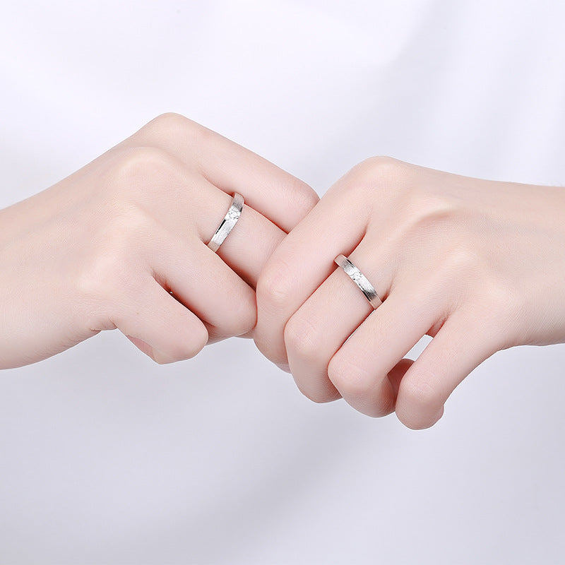 Custom Engraved Solitaire Matte Rings Set for Couples