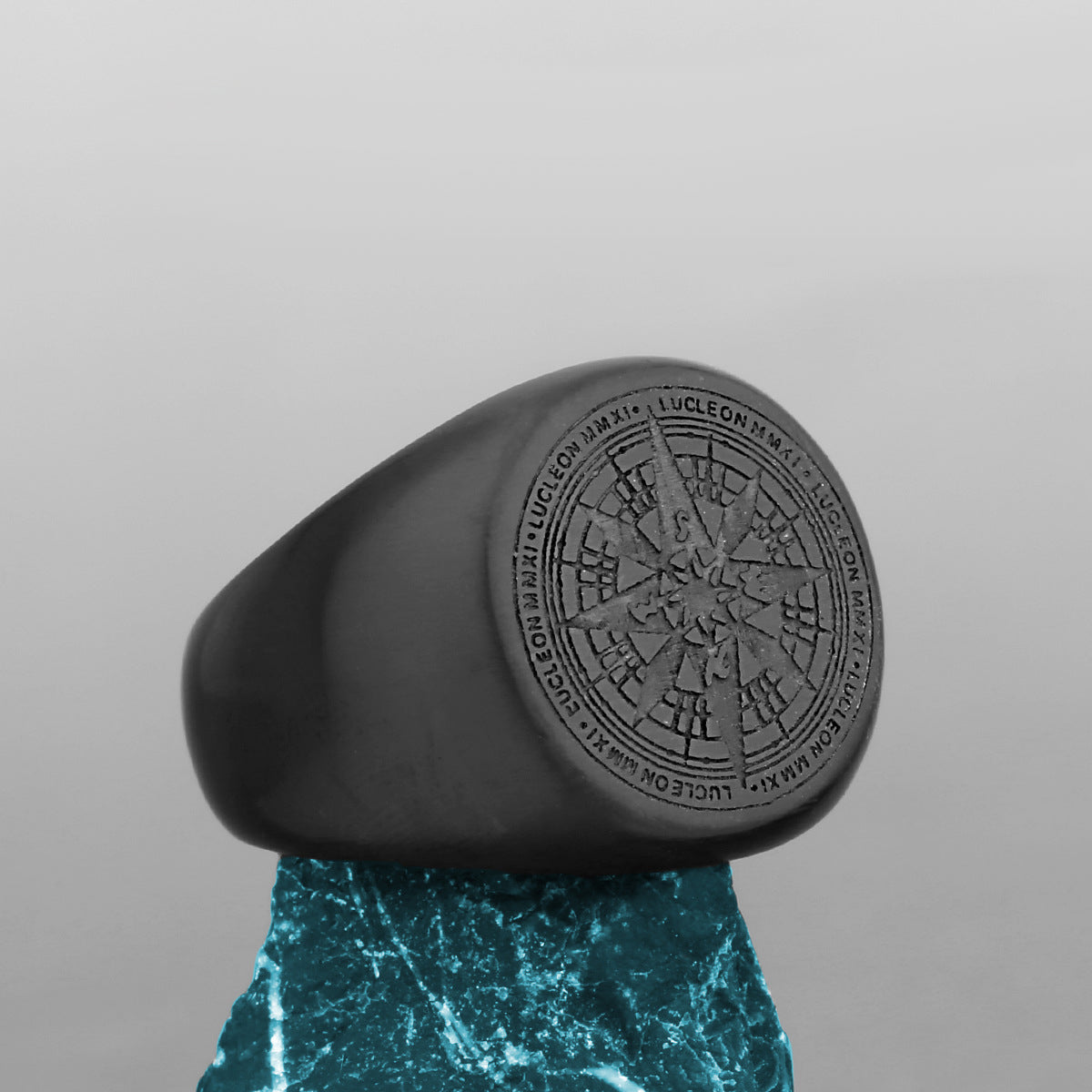 Engraved Compass Viking Style Mens Ring