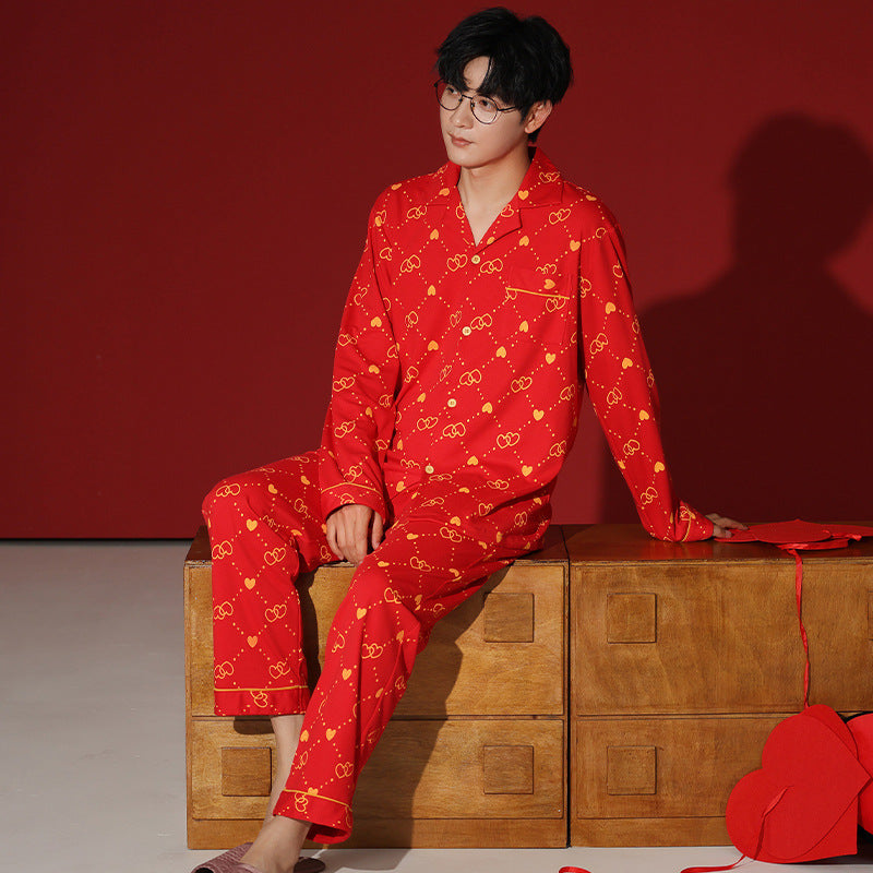 4-Piece Married Couples Red Pajamas Set 100% Cotton