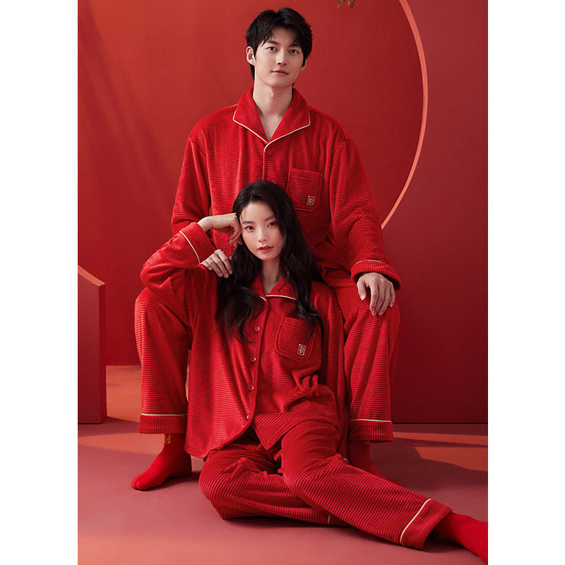 Newly Wed Couples Red Flannel Pajamas Set