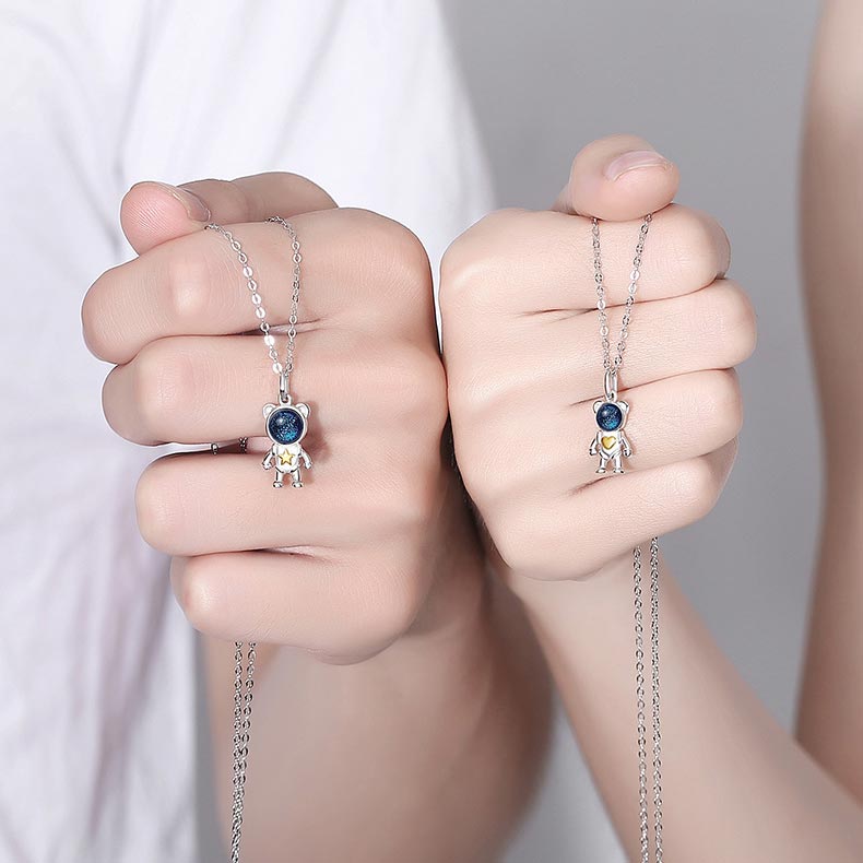 Personalized Spaceman Couple Necklaces Set