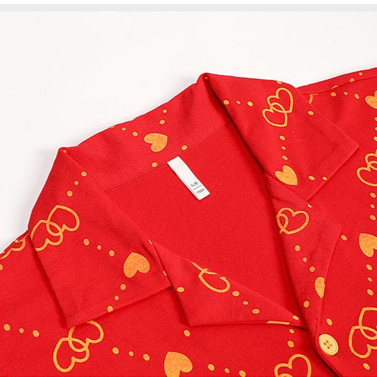 4-Piece Married Couples Red Pajamas Set 100% Cotton
