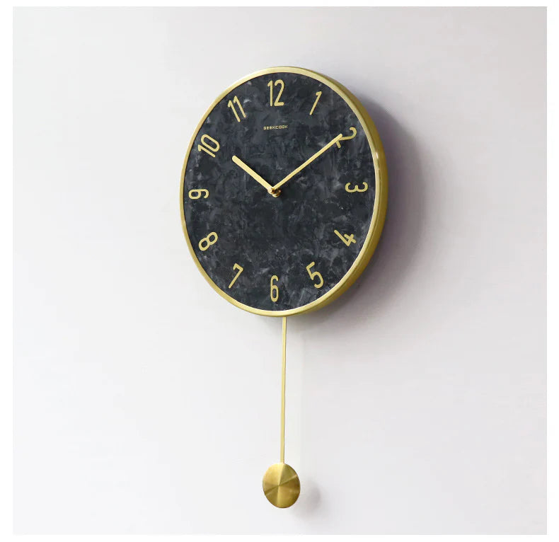 Natural Marble Pendulum Silent Wall Clock (14")