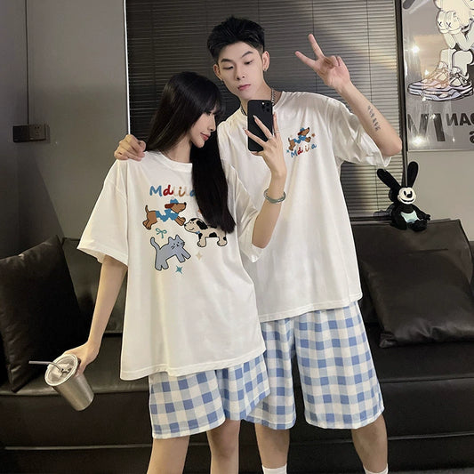 Cartoon Dog & Cat Couple PJs - Cotton Summer Set