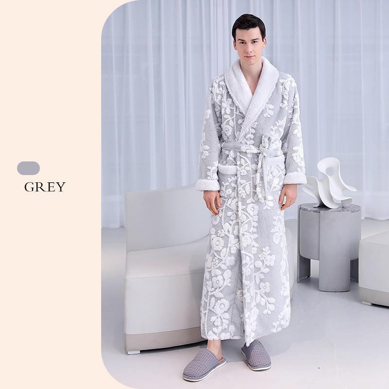 Floral Thickened Flannel Robe Nightgown Set