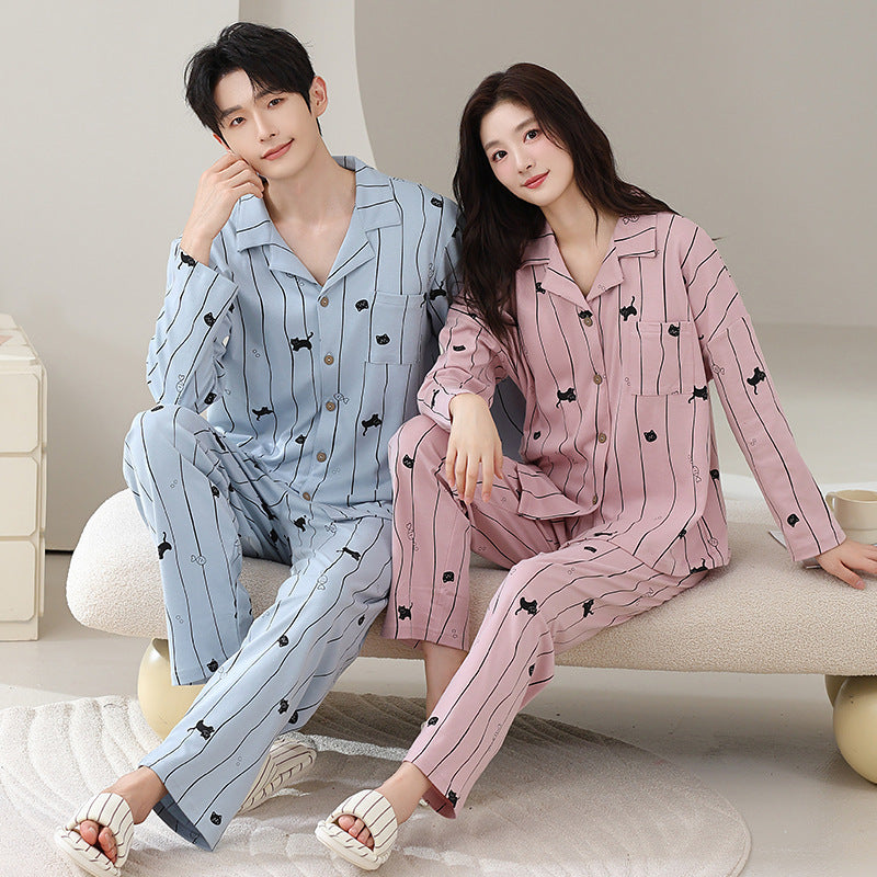 Matching Couple Pajamas Set – Cat Print, Soft & Breathable