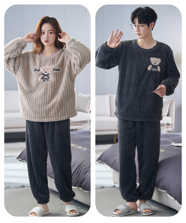 4-Piece Bear Print Winter Flannel Matching Pajamas Set
