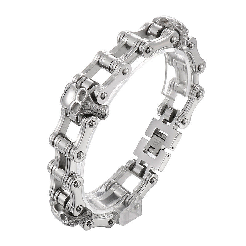 Custom Skull Bike Chain Mens Bracelet 22cm