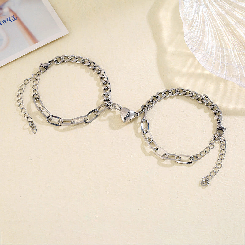 Magnetic Half Heart Couple Bracelets – Personalized Stainless Steel Promise Set
