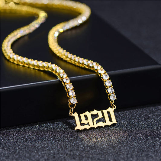 Custom Date Year Necklace with Zircons