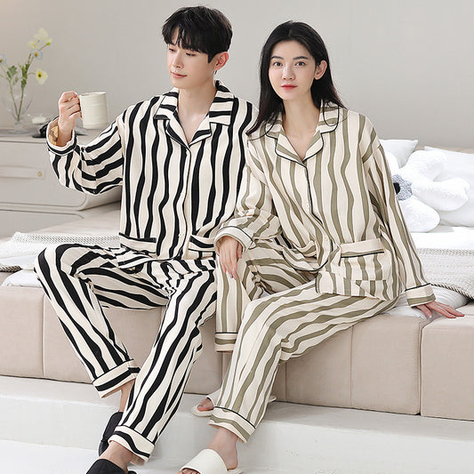 Thick Matching Long Sleeve Couple PJs Set - 100% Cotton Winter Loungewear