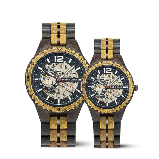 Customized Wood Mechanical Couple Watch Set
