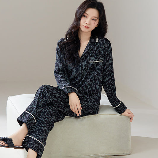 Luxury Monogram Faux Silk Couple Pajamas – Fashion-Forward Matching Sleepwear
