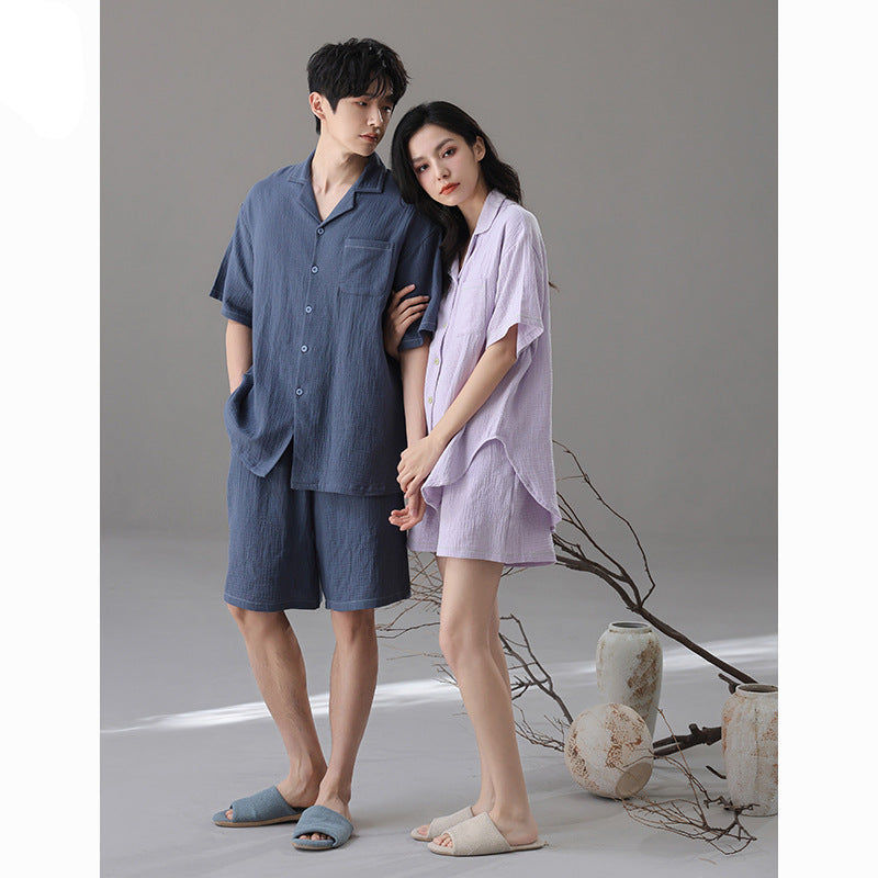 Classic Cotton Couple Pajamas - Soft Short Sleeve Set