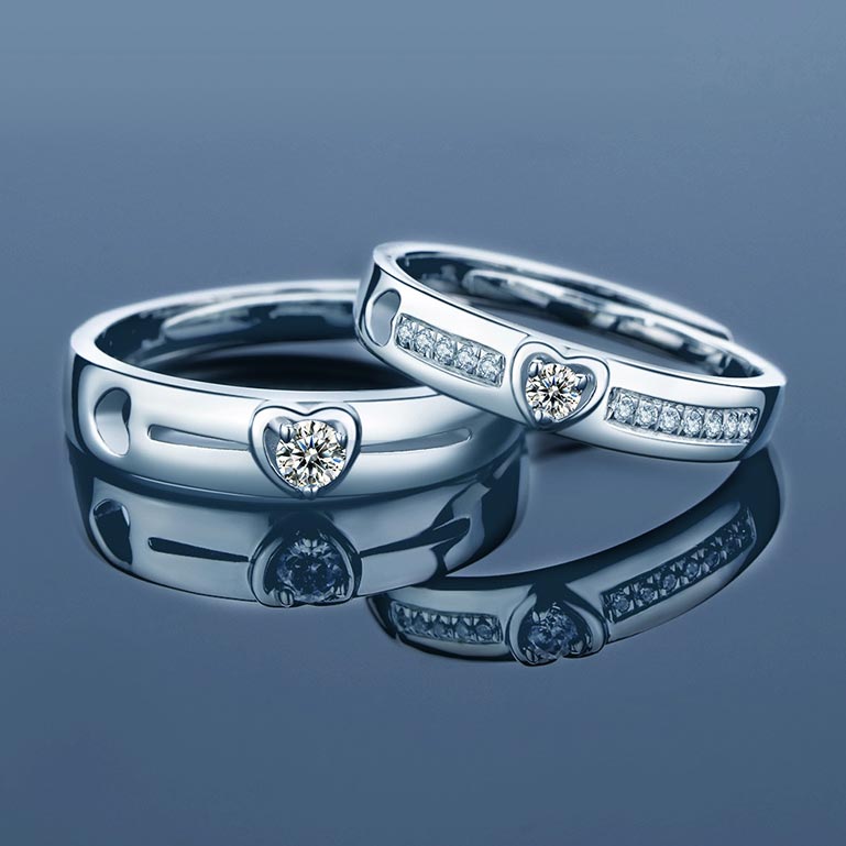Matching Hearts Engagement Rings Set
