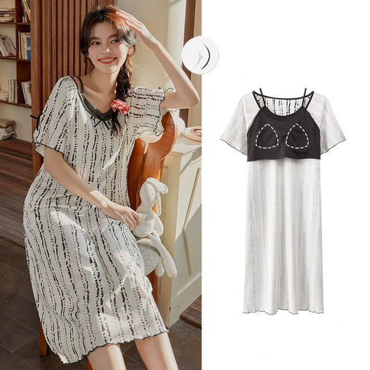 2-Piece Breast Pad Nightgown Set Organic Cotton