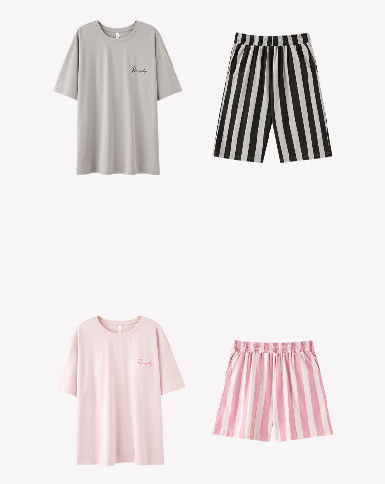 Korean Style Couple Pajamas - Soft Matching Short Sleeve Set
