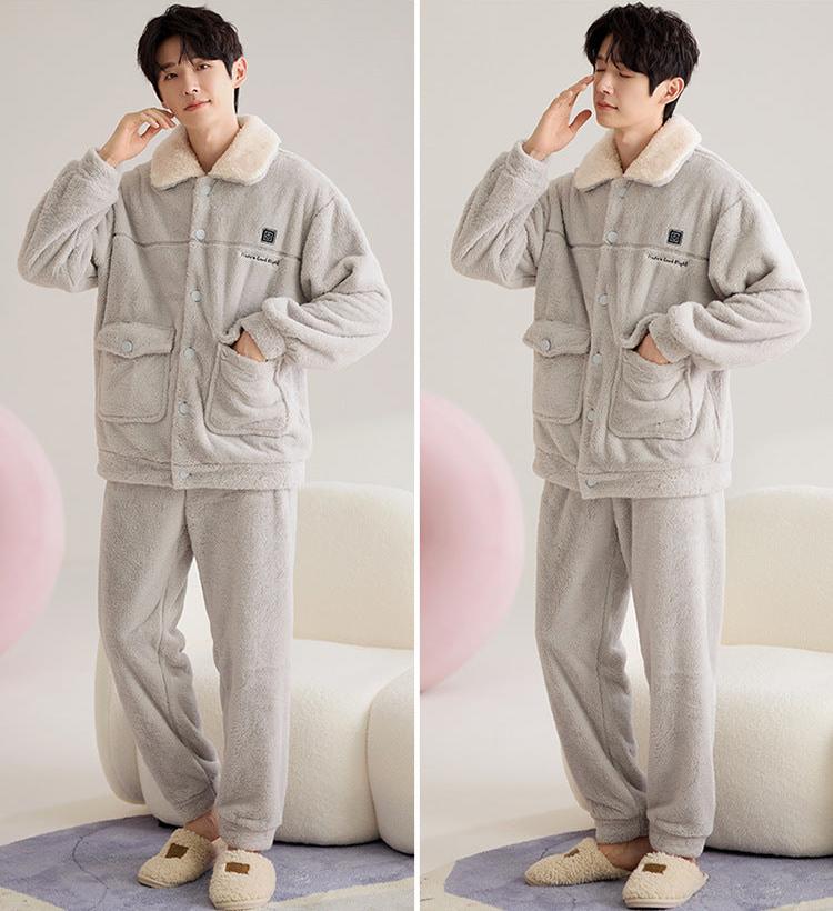 Thickened Flannel Button Up Winter Pajamas Set