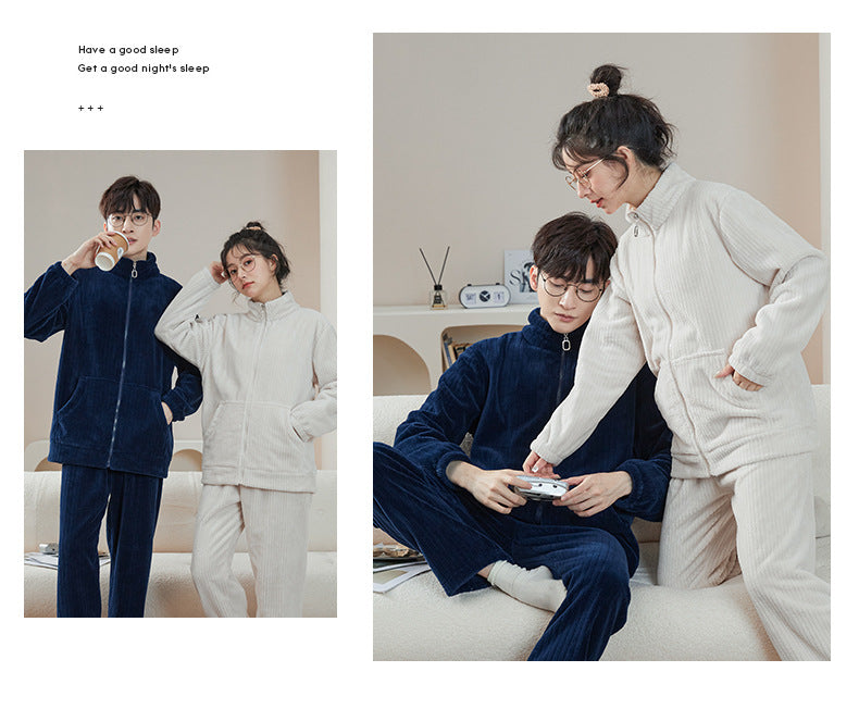 Matching Pajamas Zip-Up Flannel Set – High-Neck, Plush Warmth