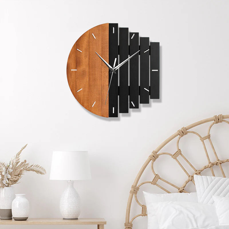 Unique Wooden Analog Silent Wall Clock — 30×30 cm