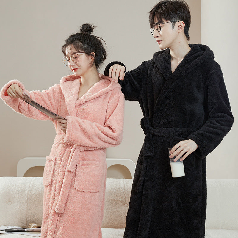 Bathrobe Winter Nightgown Set for Couples Coral Fleece