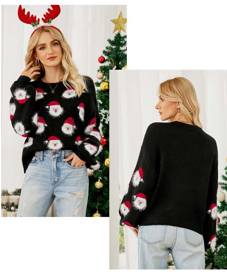 Cute Santa Face Christmas Sweater for Women