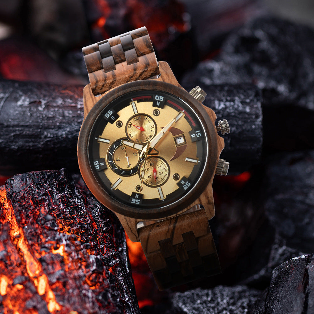 Mens Multifunctional Wood Watch with Customized Engraving