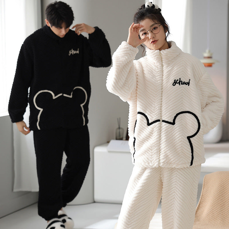 Thick Corel Fleece Winter Bear Pajamas for Couples