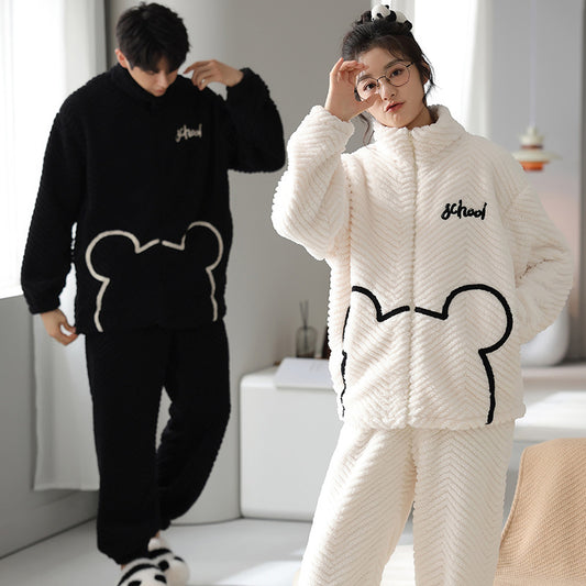 Thick Corel Fleece Winter Bear Pajamas for Couples