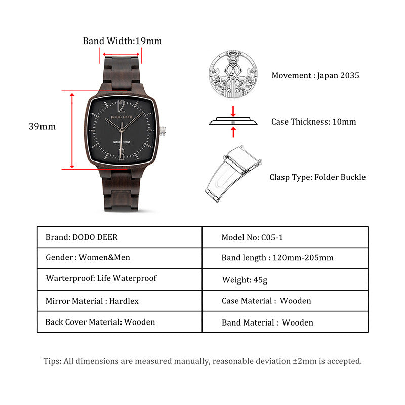 Customized Wood Couple Square Watch Set