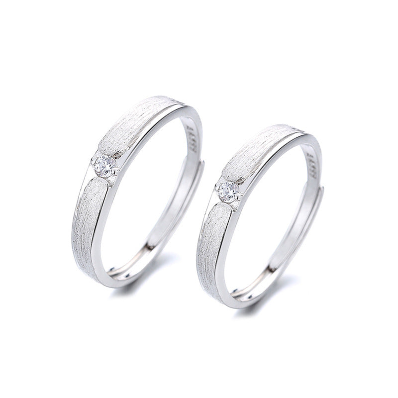 Custom Engraved Solitaire Matte Rings Set for Couples