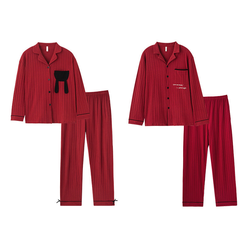Matching Pajamas Set for Couples Red Pure Cotton