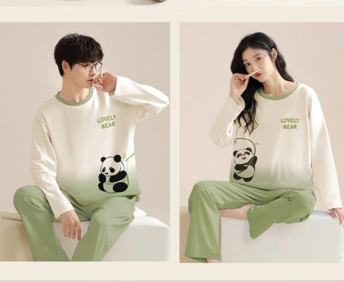 Long Sleeve Panda Design Pajamas Set 100% Cotton