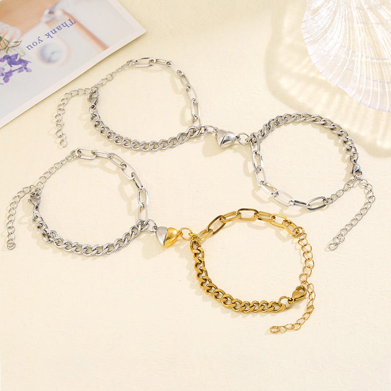 Magnetic Half Heart Couple Bracelets – Personalized Stainless Steel Promise Set