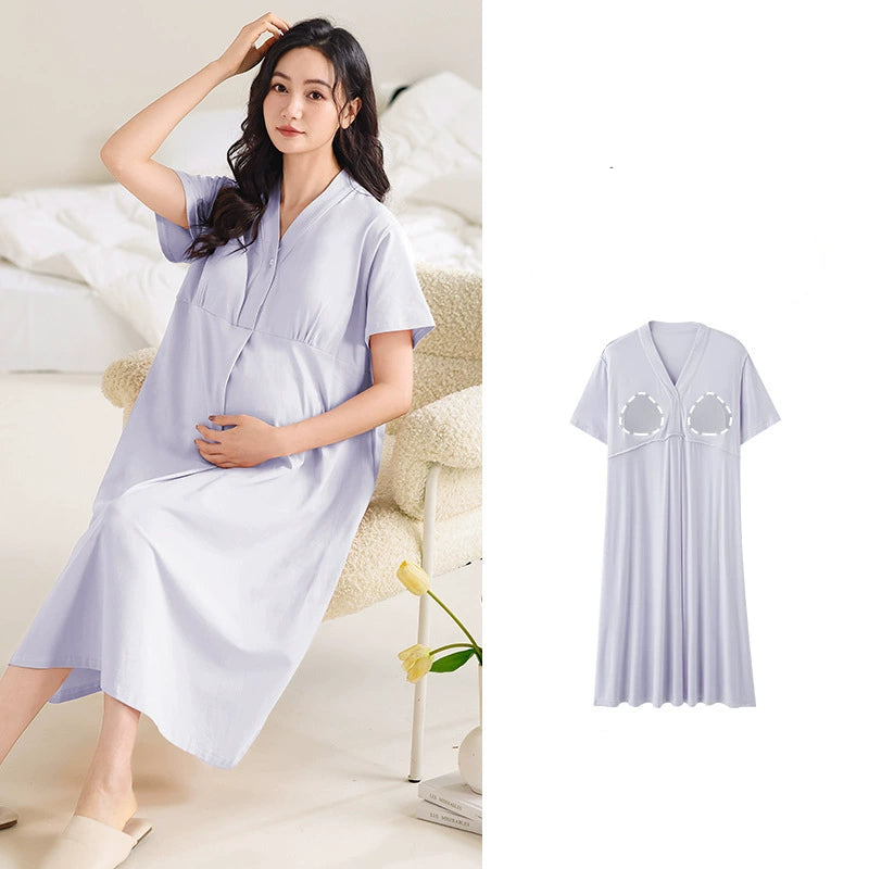 Gullei™ Breathable Cotton Maternity Pajama Set with Built-in Bra