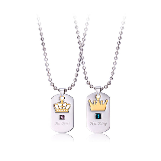 Engraved King Queen Necklaces Set for Couples
