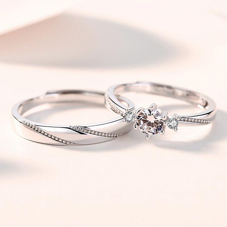 Engraved Sterling Silver Wedding Rings Set