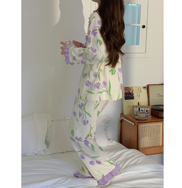 Floral Nightwear Dress Soft Pajamas Set for Women