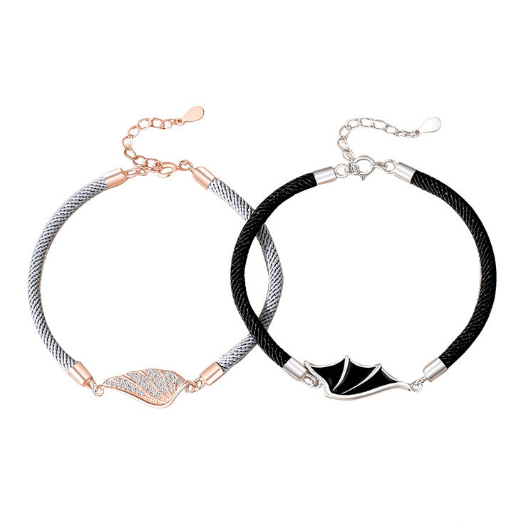 Engraved Angel Wings Couple Bracelets Set