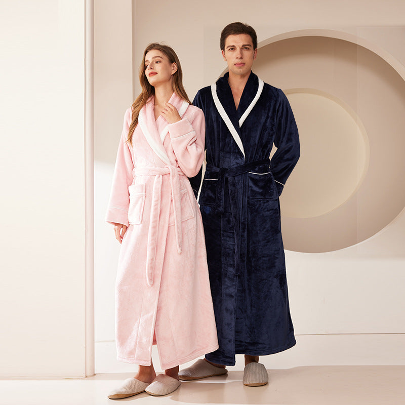 Thickened Flannel Robe Nightgown Set for 2