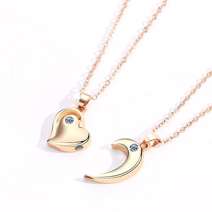 Engravable Magnetic Half Hearts Couple Necklaces Set