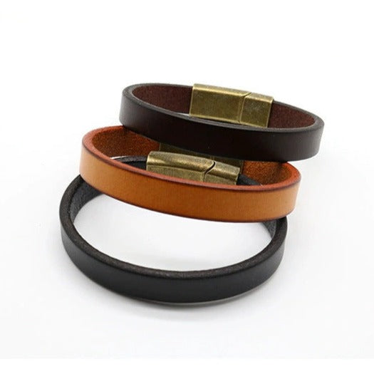 Custom Name Mens Leather Bracelet 22.5cm