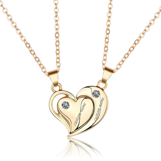 Engravable Magnetic Half Hearts Couple Necklaces Set