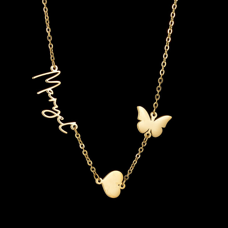 Heart Butterfly Charms Personal Name Necklace