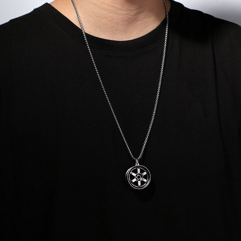Car Rim Necklace Engravable Gift - Stainless Steel Box Chain for Mechanics